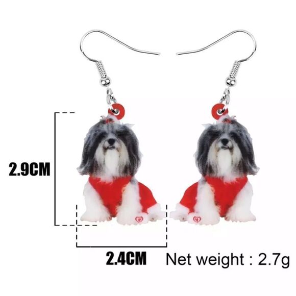 Shih Tzu Christmas Earrings Red Dog Santa Gift - Picture 5 of 5